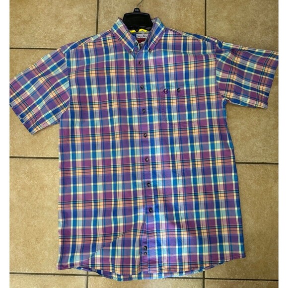 VTG George Strait Wrangler plaid shirt sleeve button down shirt Mens Size XL - Picture 4 of 7